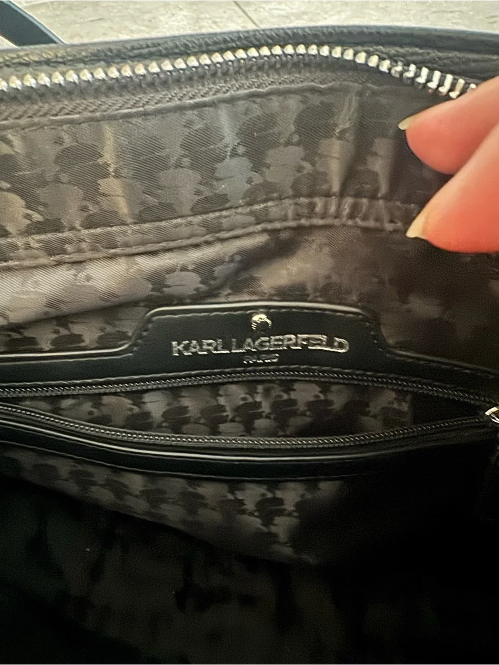 Karl Lagerfeld Maybelle Black Tote with White and Red 'KARL' Appliqué